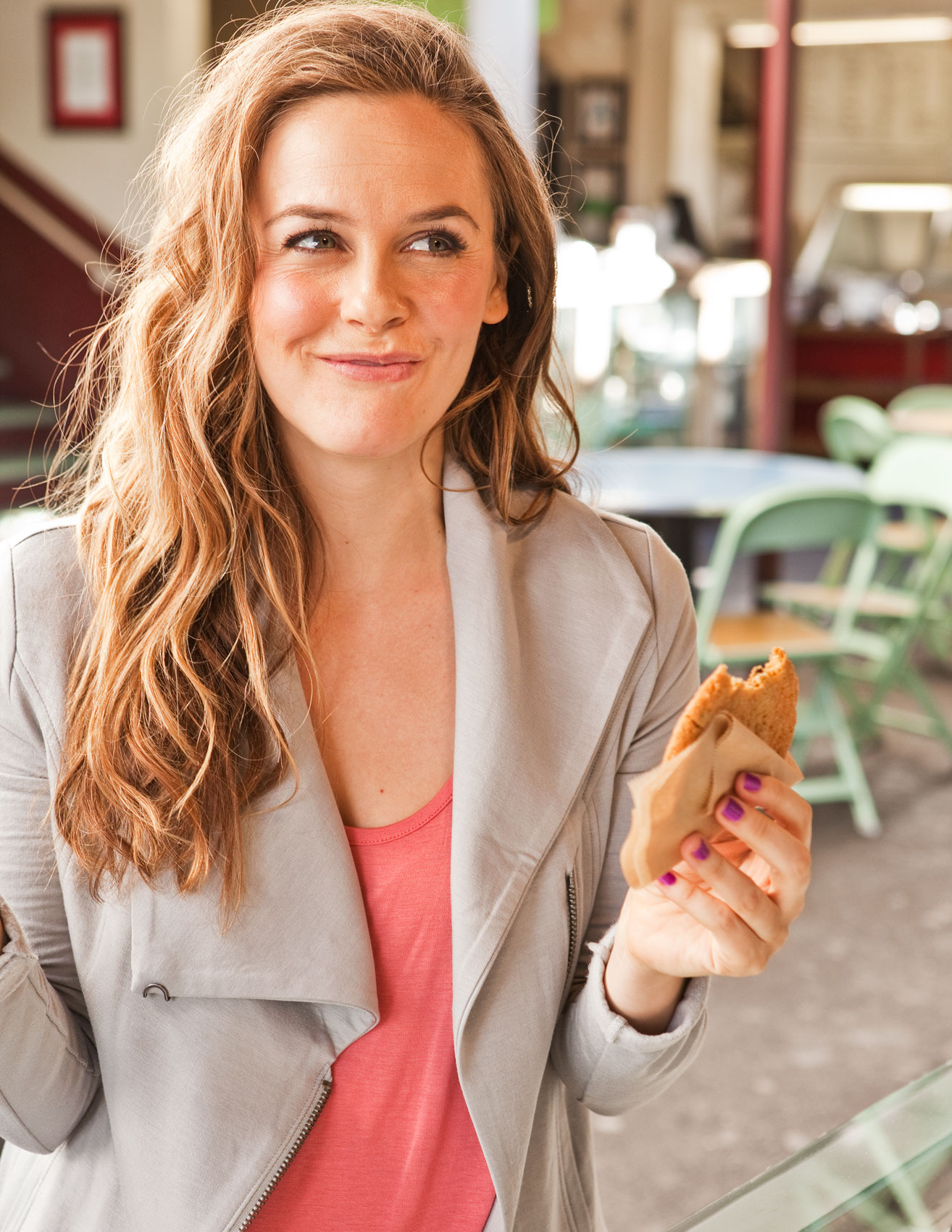 Celebrity Portrait of Alicia Silverstone for a magazine editorial at the Los Angeles Farmers Market by Portrait and Lifestyle Photographer Michael Weschler.